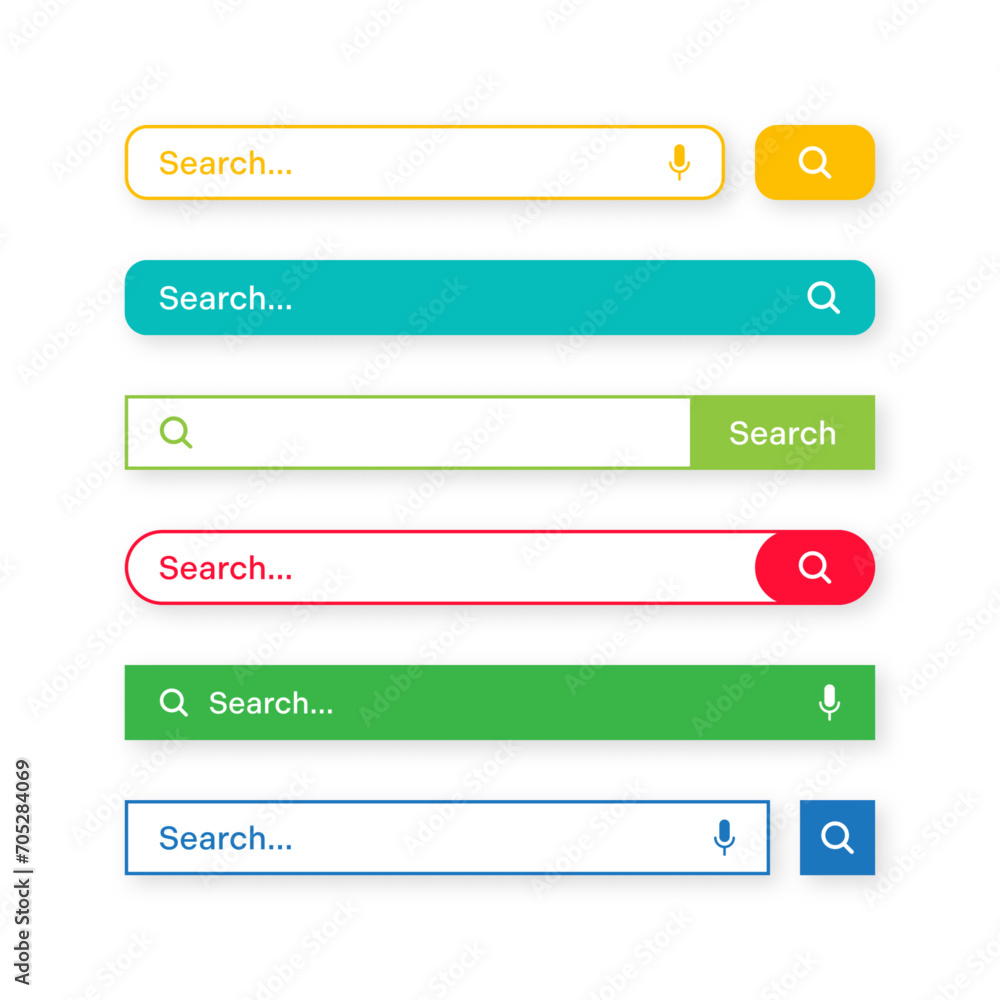 Poster colorful search bar templates. internet browser engine with search box, address bar and text field. 