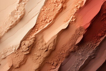 Eyeshadow texture in natural brown tones. Natural sand background. Generated by artificial...
