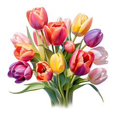 Naklejka premium digital airbrushing watercolor illustration of a boquet of colorful tulips