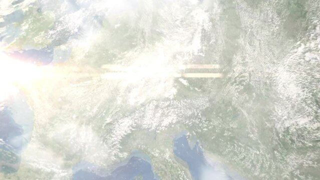 Zoom in from space and focus on Aichach, Germany. 3D Animation. Background for travel intro. Elements of this image furnished by NASA.