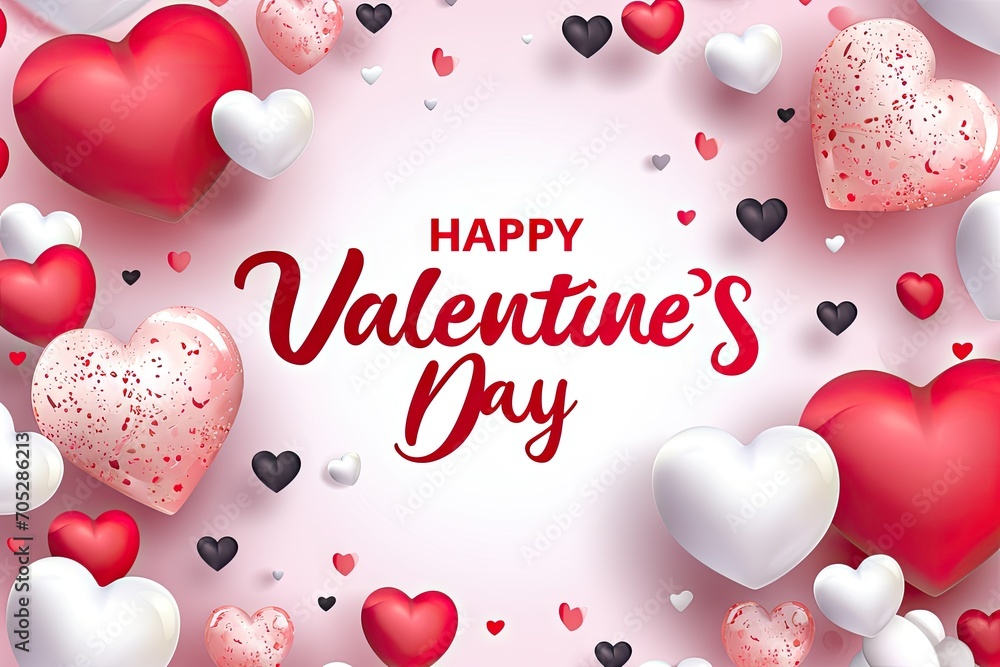 Poster valentine's day hearts on red background and abstract background generative ai