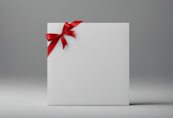 Blank white gift voucher with red ribbon bow or empty gift signboard isolated on grey background