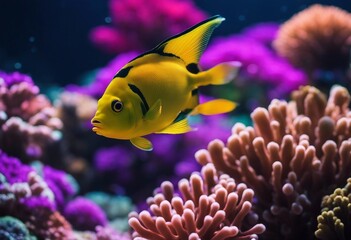 Fototapeta na wymiar Colorful fish swims among colorful corals