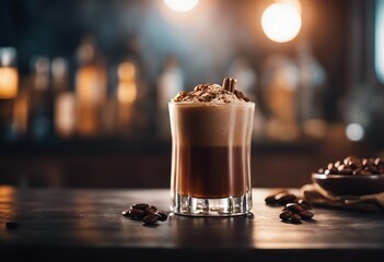 Rattlesnake alcoholic cocktail drink with coffee and cocoa liquor irish cream ground coffee and ice - obrazy, fototapety, plakaty