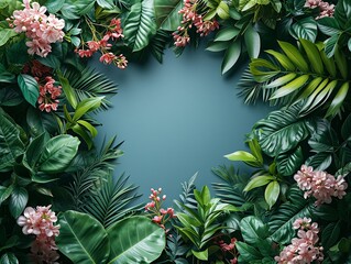 Lush Botanical Heart: Rich Green Foliage and Pink Blooms Shaping a Heart for Vibrant Decor