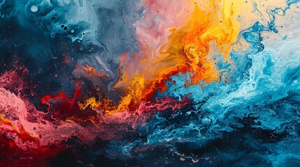 Vibrant Creative Burst: Abstract Acrylic Paint Splatter in Rainbow Colors - obrazy, fototapety, plakaty