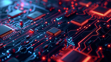 Obraz premium Dark Abstract Background With Neon Curves And Intric View Technology Wallpaper