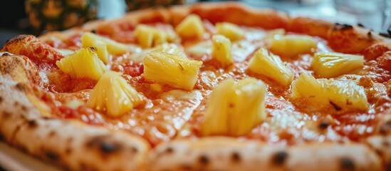 Tropical sweet pizza with pineapple in Venice.