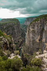 Panorama landscape of Tazı Kanyonu (aka Eagles Canyon, Tazi Canyon) and Bilgelik Vadisi (aka Wisdom Valley). Located in Köprülü Canyon National Park, Antalya, Turkey