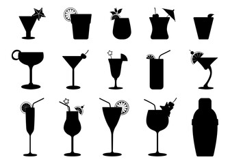 vector cocktail. Glass collection. drinks silhouette. Drink Fruit Juice icons isolated on white