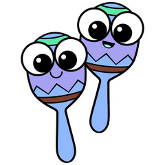 maracas. cute character cartoon. Musical instrument. mexican culture vector. hand drawn illustration
