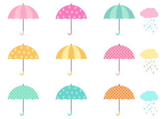 Colourful umbrella. pastel colors. minimalist icons. hand drawn weather. vector illustration