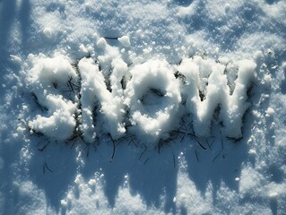 Winter Message: 'SNOW' Written on a Snowy Surface Under Blue Sky