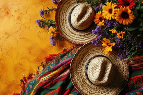 Festive Cinco de Mayo background with festive sombrero hats