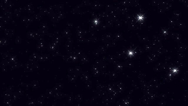 Cosmic starry sky with twinkling stars. Starry night, glowing shinning stars, twinkle stars at sky, dark background animation 4k footage