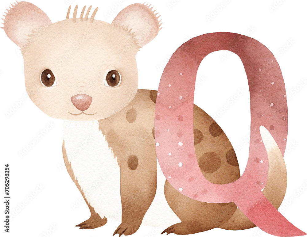 Poster letter q with quoll illustration created with generative ai technology