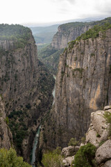 Fototapeta na wymiar Panorama landscape of Tazı Kanyonu (aka Eagles Canyon, Tazi Canyon) and Bilgelik Vadisi (aka Wisdom Valley). Located in Köprülü Canyon National Park, Antalya, Turkey
