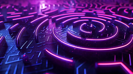 Neon Circles And Lines Merging Into An Intricate Maz Image Technology Wallpaper