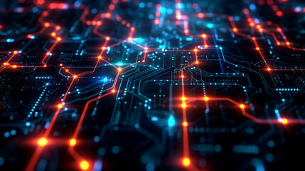 Obraz premium Dark Abstract Background With Neon-lit Circuitry Pat View Background