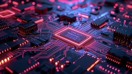 Dark Abstract Background With Neon-lit Microchips An Scene Wallpaper