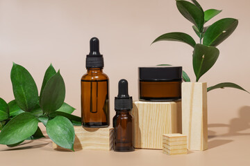 Elegant skincare products with natural plant decor