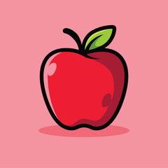 Red apple vector illustration isolated on pink background