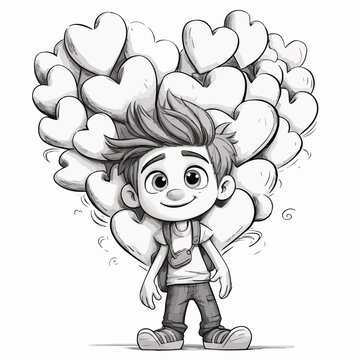 a boy with a of heart ballons coloring page valentine's day 