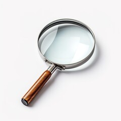 magnifying glass loupe with wooden handle isolated on white background