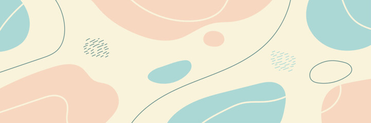 Hand drawn abstract colorful banner. Modern background with organic shapes. Contemporary artworks with creative elements pattern. Colored flat vector illustrations.