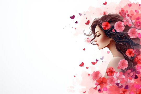 woman among colorful flowers in cartoon style