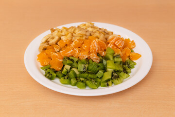Fruits cut into pieces on a plate
