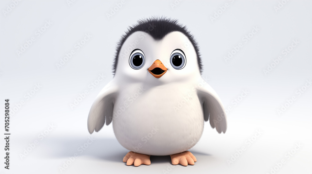 Wall mural baby penguin 3d cartoon isolated on white background