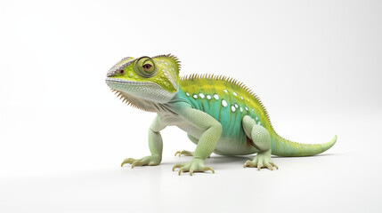 Obraz premium Photograph, Green chameleon lizard isolated on white background