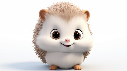 3D cartoon adorable hedgehog on white background