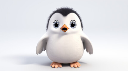 Baby penguin 3D cartoon isolated on white background