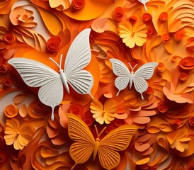 3D, butterflies, flat background, layered forms, paper quilling, masterpiece, trending on...