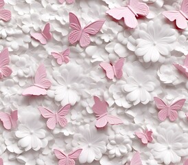flowers and butterflies, plaster cast, 3d, layered, flatlay, millenial pink