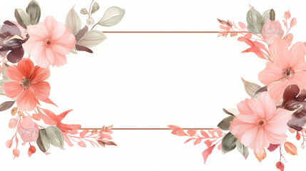 Floral frame with watercolor flowers, decorative flower background pattern, watercolor floral border background