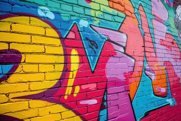 Fototapeta premium Graffiti-covered urban walls in bright colors, graffiti on a brick wall, colorful background