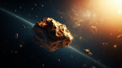 asteroid filled with precious metals flying through space, generative ai 