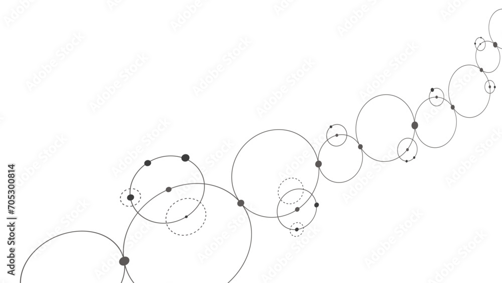 Poster Technology abstract background. Abstract geometric background. Connected circles. Network of circles.