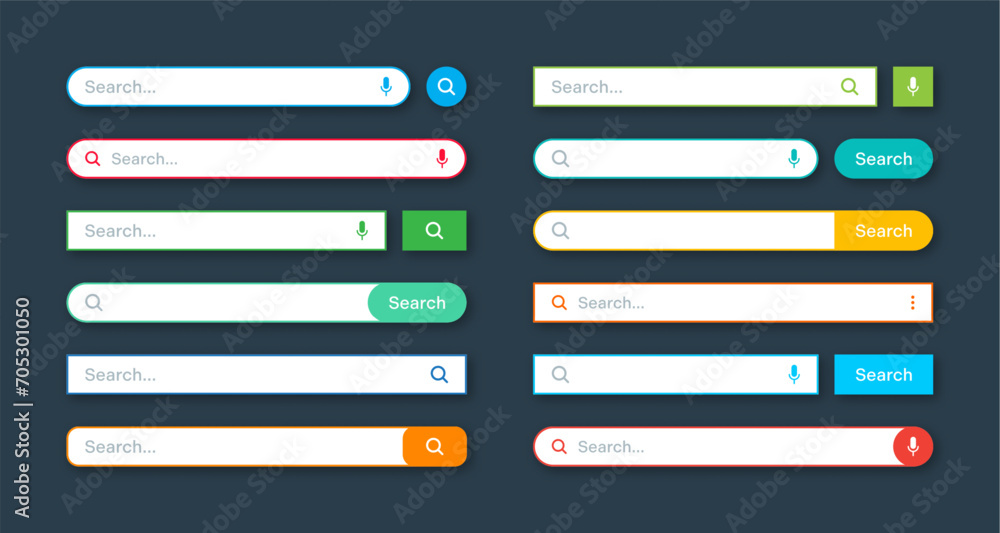 Poster colorful search bar templates. internet browser engine with search box, address bar and text field. 