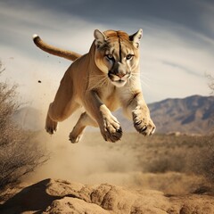 A cougar is running in the desert