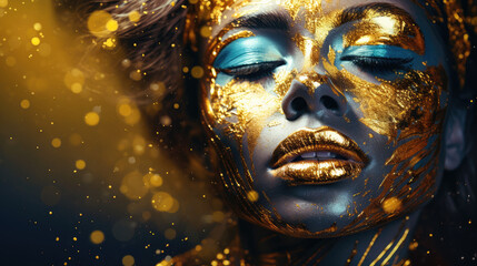 Suspended in Gold, an Artistic Beauty Portrait with a Touch of Blue