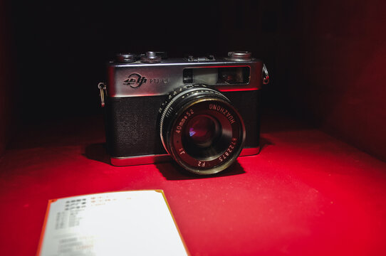 Shanghai, China - March 24, 2013: Huazhong PTJ-IW SLR camera in Museum of Old Camera Manufacturing in Shanghai