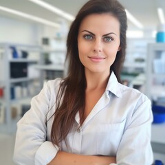 Fototapeta premium portrait of a female scientist in a white lab coat