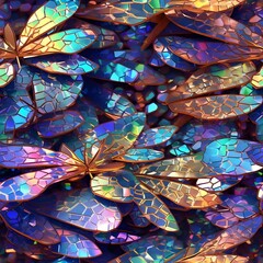 Snippets of glitter and gloss. Tileable wallpaper, repeating seamless texture, pattern, crystal dragonfly wings, macro photography, ray tracing, unreal engine, delicate, eligant, subtle