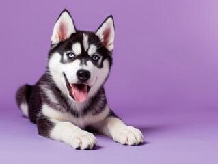Obraz premium Cute husky dog ​​on purple background