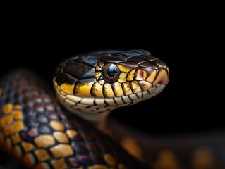 Obraz premium Beautiful snake with bright elements on a dark background