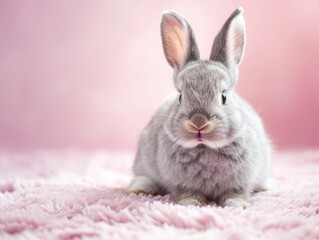 Fototapeta premium Cute bunny on a light pink background